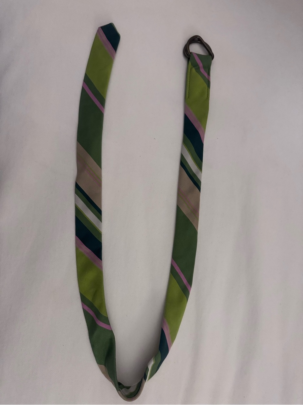 J. Crew Green Striped Fabric Belt with Pink and Navy Accents